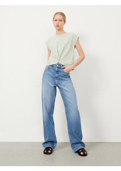 Kadın Mavi Regular Fit Pamuklu Basic Tişört