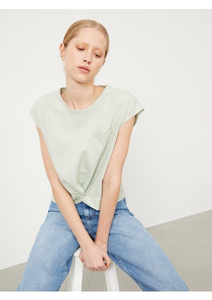 Kadın Mavi Regular Fit Pamuklu Basic Tişört