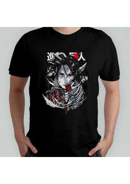 Attack On Titan Eren Jaeger Unisex %100 Pamuklu Bisiklet Yaka T-Shirt Model 7