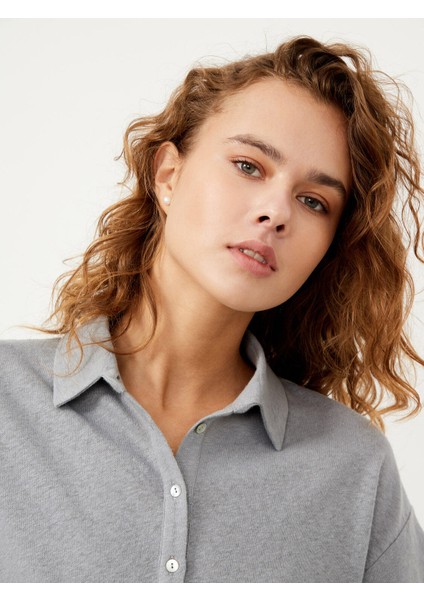 Kadın Gri Regular Fit Keten Polo Yaka Tişört modelleri