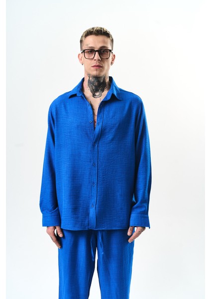 Erkek Uzun Kol Oversize Sofia Gömlek Saks