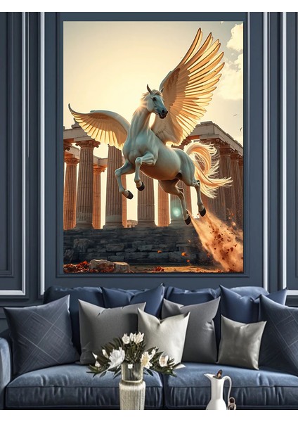 Pegasus ve Antik Tapınak Dekoratif Kanvas - Mdf Ahşap Tablo