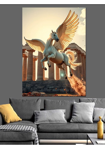 Pegasus ve Antik Tapınak Dekoratif Kanvas - Mdf Ahşap Tablo