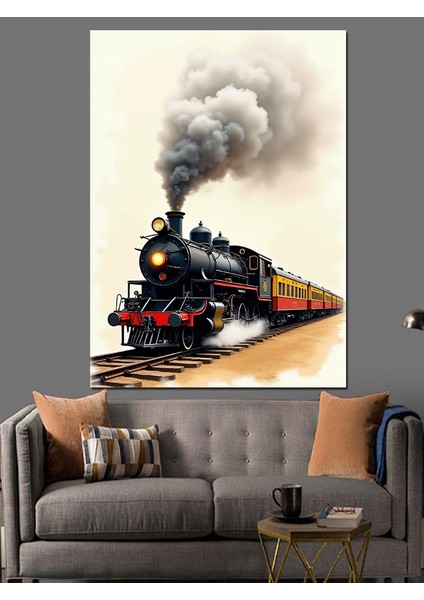 Buharlı Tren Dekoratif Kanvas - Mdf Ahşap Tablo