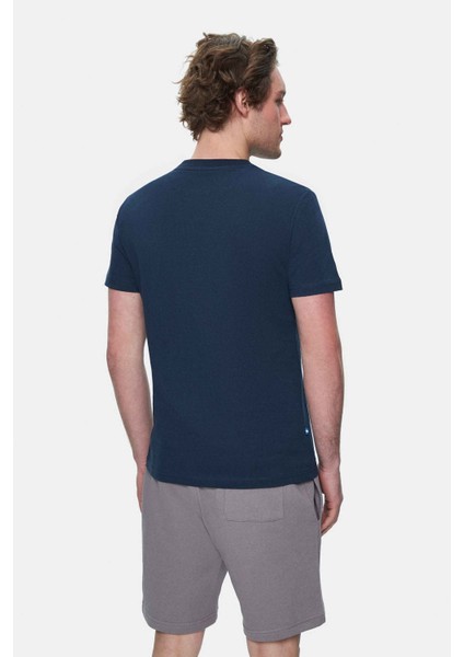 Harper Gök Mavi Bisiklet Yaka Nakışlı Standard Fit Erkek Tshirt