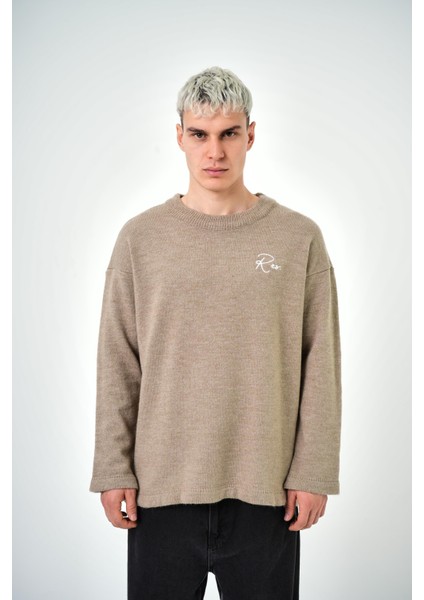 Erkek Respire Atelier Yazılı Oversize Kazak Bej