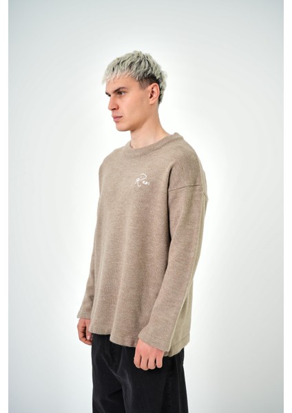 Erkek Respire Atelier Yazılı Oversize Kazak Bej
