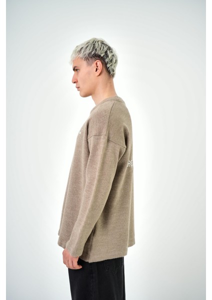 Erkek Respire Atelier Yazılı Oversize Kazak Bej