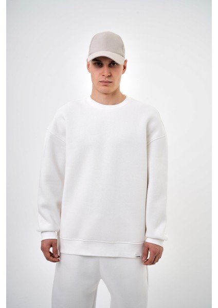Erkek Bisiklet Yaka Basic Oversize Sweatshirt Smoked