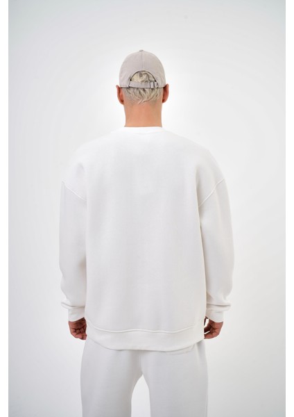 Erkek Bisiklet Yaka Basic Oversize Sweatshirt Smoked