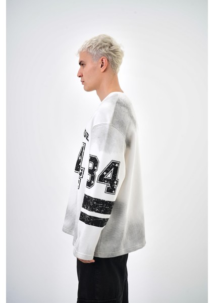Erkek 84 Zone Offense Baskılı Oversize Sweatshirt Siyah