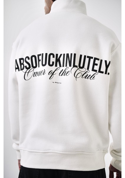 Erkek Yarım Fermuarlı Absofuckinlutely Baskılı Sweatshirt Mavi
