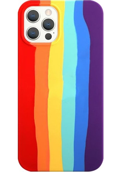 Premium Serisi Apple iPhone 13 Pro Max Uyumlu Kılıf Gökkuşağı Liquid Lansman Silikon Kılıf