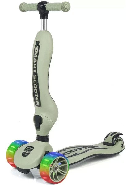 Smart Oturaklı 3 Tekerlekli Işıklı Scooter Askeri Yeşil
