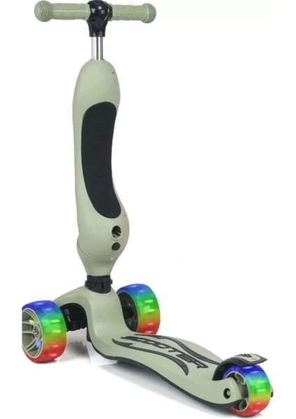 Smart Oturaklı 3 Tekerlekli Işıklı Scooter Askeri Yeşil