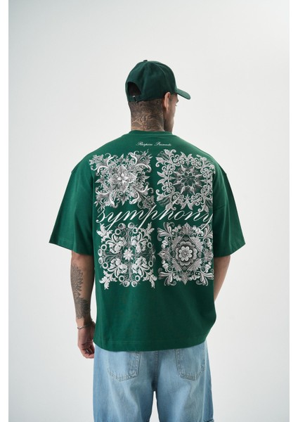 Erkek Symphony Baskılı Oversize T-Shirt Nefti modelleri