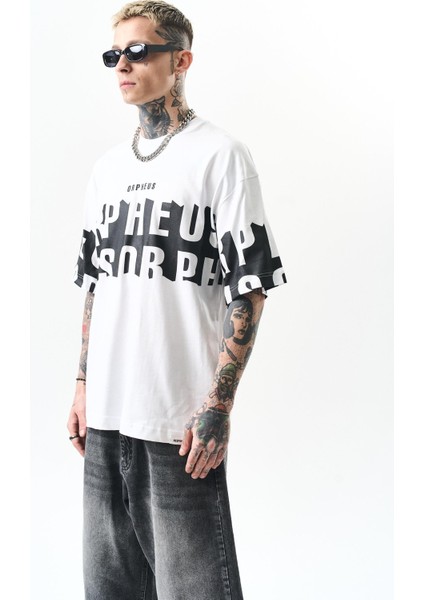 Erkek Orpheus Baskılı Oversize T-Shirt Beyaz fiyatları