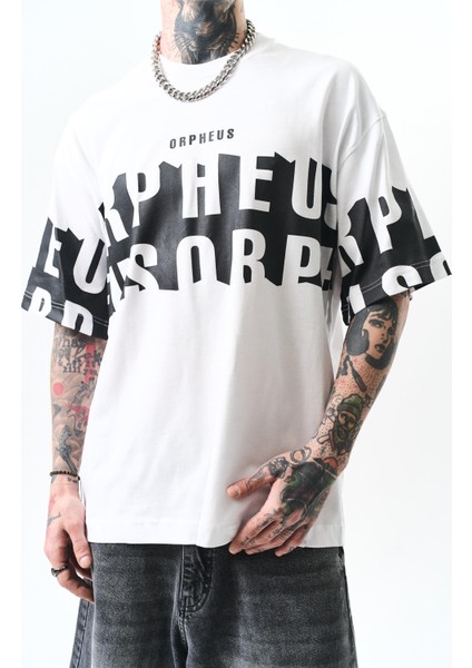 Erkek Orpheus Baskılı Oversize T-Shirt Beyaz fırsatları