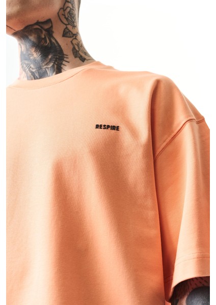 Erkek Respire Yazı Detaylı Oversize T-Shirt Şeftali fırsatları