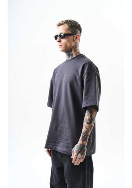 Erkek Respire Yazı Detaylı Oversize T-Shirt Füme fiyatları
