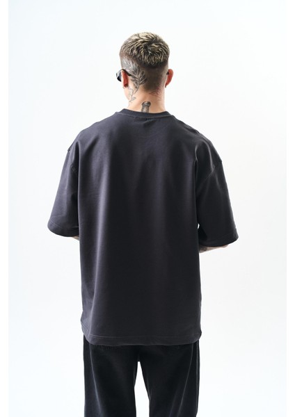 Erkek Respire Yazı Detaylı Oversize T-Shirt Füme modelleri