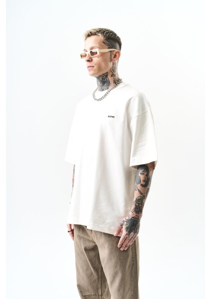 Erkek Respire Yazı Detaylı Oversize T-Shirt Ekru fiyatları