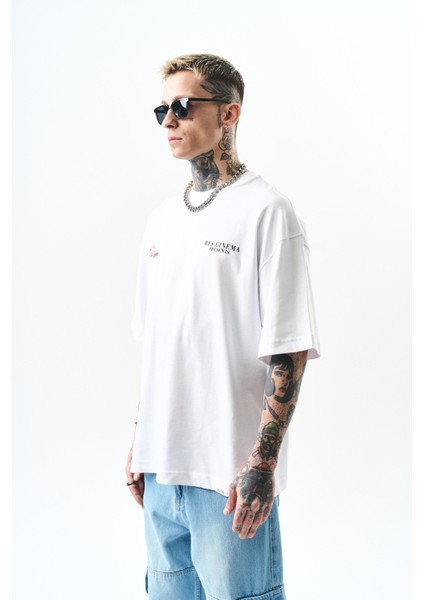 Erkek Godfather Baskılı Oversize T-Shirt Beyaz fiyatları