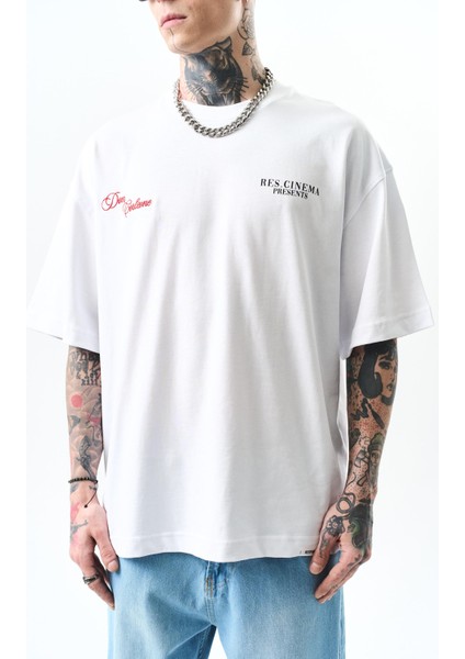 Erkek Godfather Baskılı Oversize T-Shirt Beyaz fırsatları