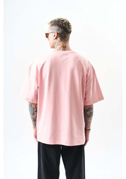 Erkek Respire Yazı Detaylı Oversize T-Shirt Somon modelleri