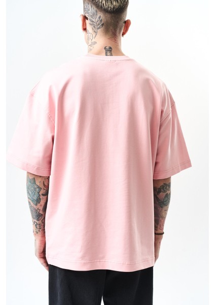Erkek Respire Yazı Detaylı Oversize T-Shirt Somon indirimleri