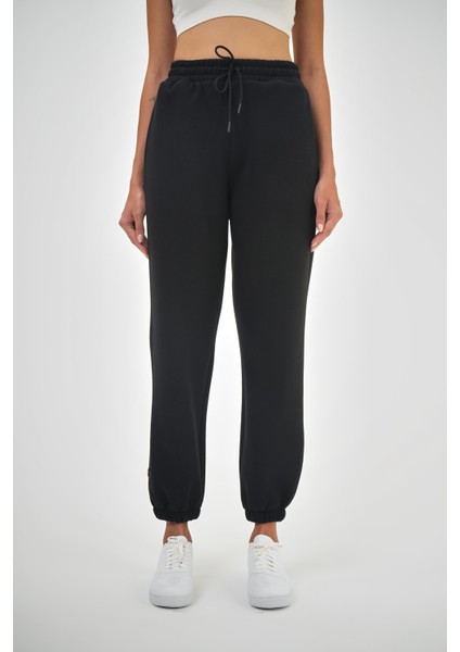 Kadın Beli Lastikli Basic Jogger Eşofman Altı Siyah