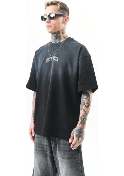 Erkek Guns Roses Baskılı Oversize T-Shirt Siyah modelleri