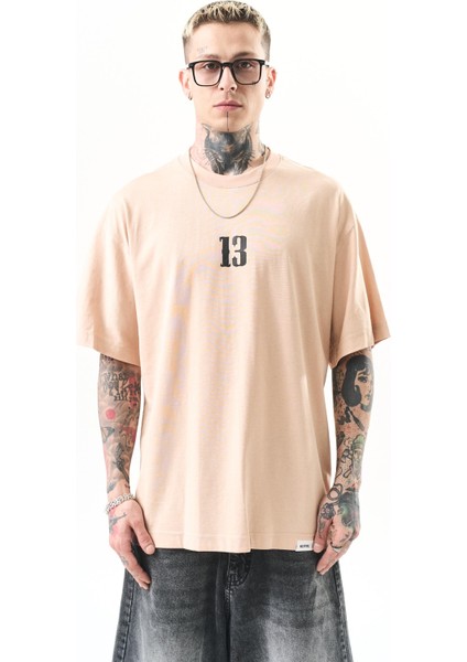 Erkek 13 Baskılı Oversize T-Shirt Bej fiyatları