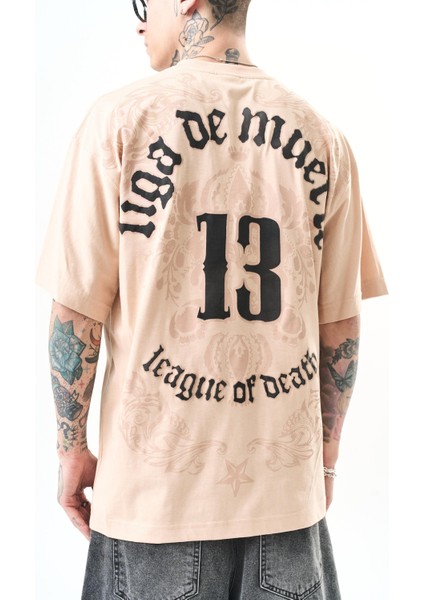 Erkek 13 Baskılı Oversize T-Shirt Bej fırsatları