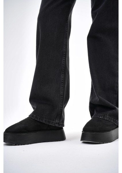 Kadın Yüksek Bel Geniş Paça Pantolon Siyah