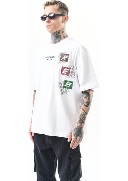 Erkek Low Vision Nakışlı Oversize T-Shirt Beyaz modelleri