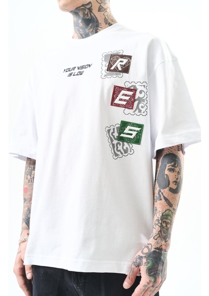 Erkek Low Vision Nakışlı Oversize T-Shirt Beyaz indirimleri
