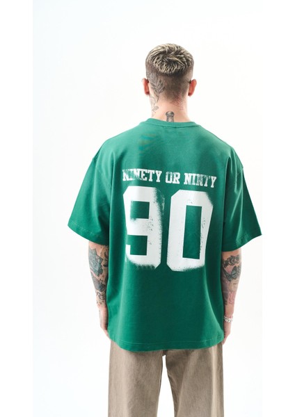 Erkek Ninety Baskılı Oversize T-Shirt Nefti