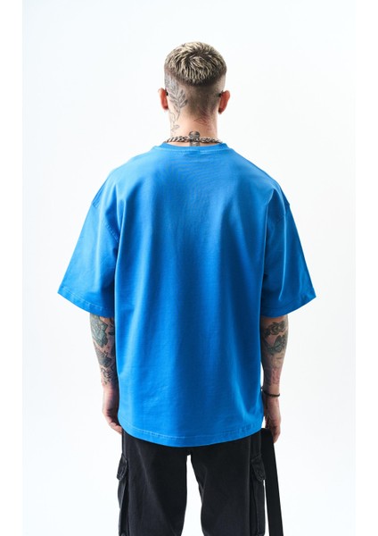 Erkek California Baskılı Oversize T-Shirt Mavi fırsatları