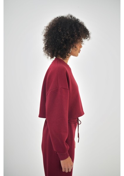 Kadın Basic Oversize Crop Sweatshirt Siyah