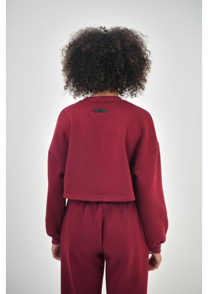 Kadın Basic Oversize Crop Sweatshirt Siyah