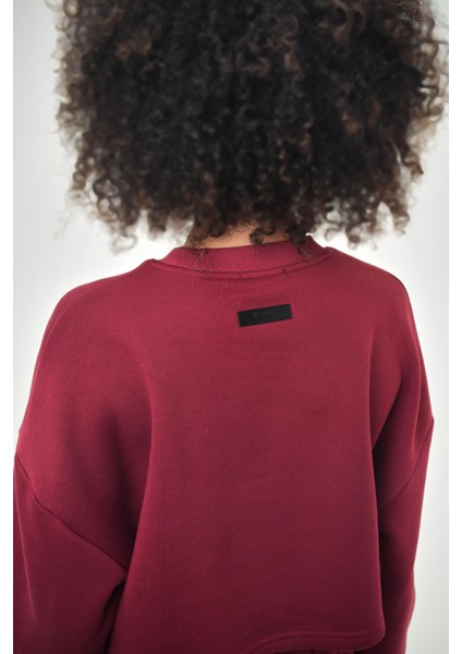 Kadın Basic Oversize Crop Sweatshirt Siyah