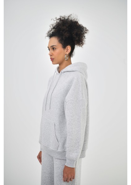 Kadın Basic Oversize Hoodie Pembe