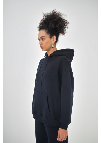 Kadın Basic Oversize Hoodie Pembe