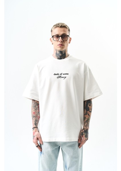 Erkek Memory Baskılı Oversize T-Shirt Beyaz