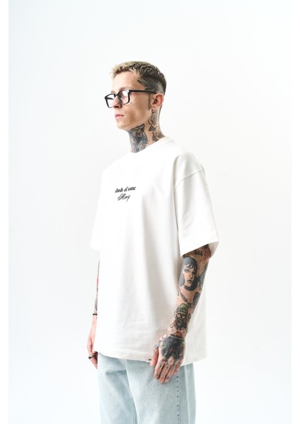 Erkek Memory Baskılı Oversize T-Shirt Beyaz