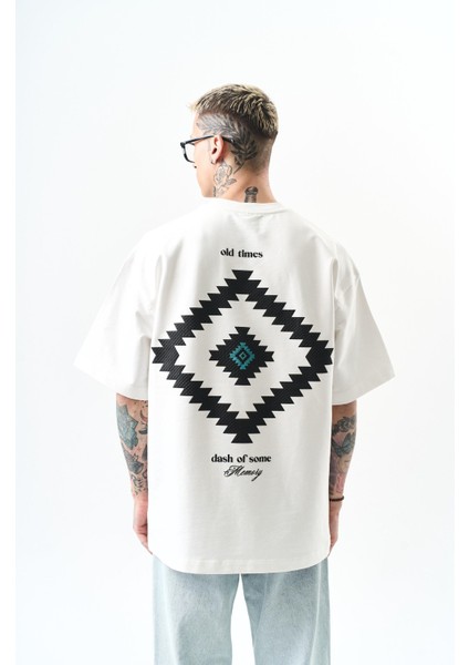 Erkek Memory Baskılı Oversize T-Shirt Beyaz