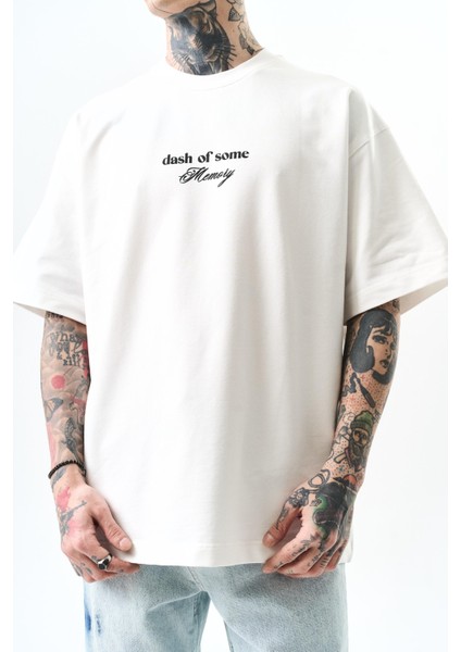 Erkek Memory Baskılı Oversize T-Shirt Beyaz