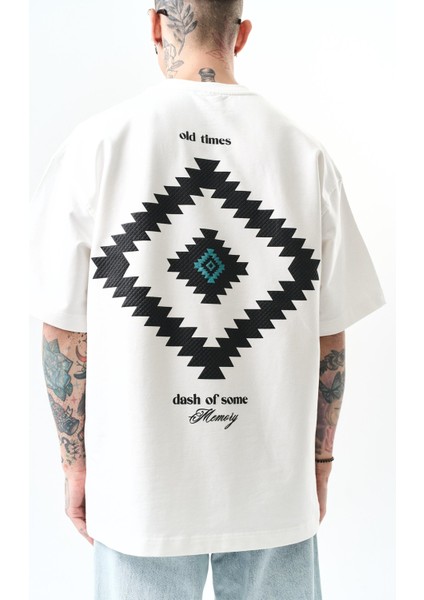 Erkek Memory Baskılı Oversize T-Shirt Beyaz