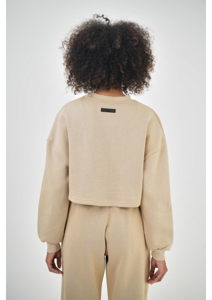 Kadın Basic Oversize Crop Sweatshirt Siyah